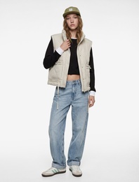 Dik Yaka Kapitoneli Çıtçıt Düğmeli Oversize Kolsuz Yelek