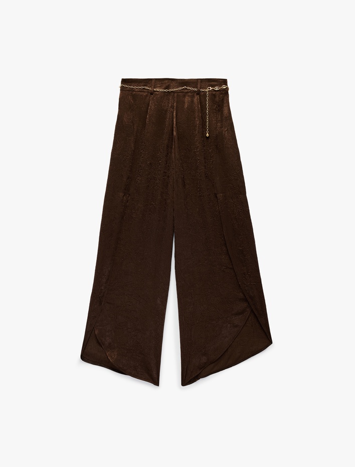  Yüksek Bel Dokulu Fermuarlı Harem Pantolon