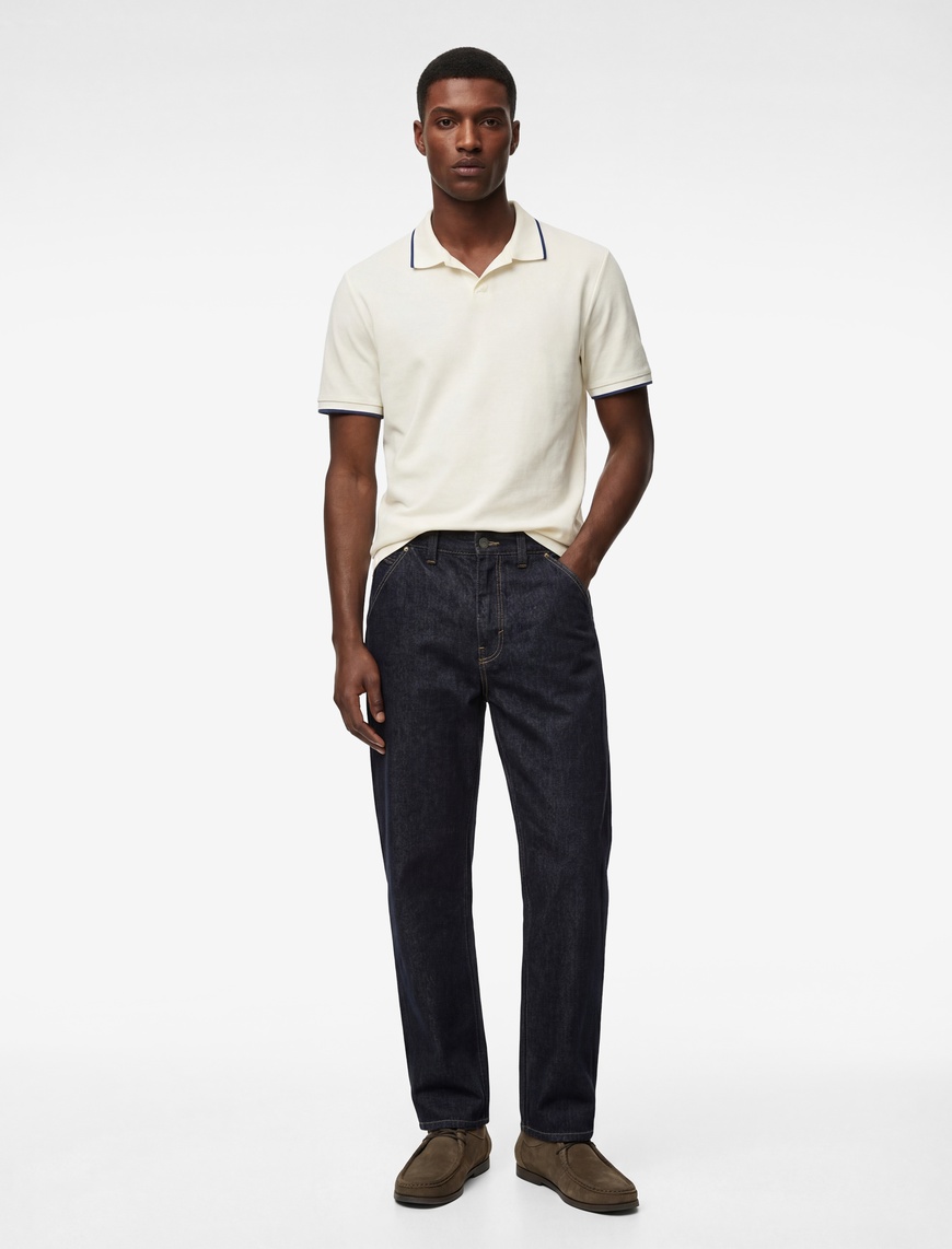 Koton Erkek Pamuklu Kısa Kollu Pike Kumaş Çizgi Detaylı Slim Fit Polo Yaka T-Shirt
