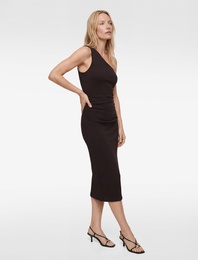 Bürümcük Kumaş Slim Fit Drapeli Kolsuz Tek Omuz Kalem Elbise