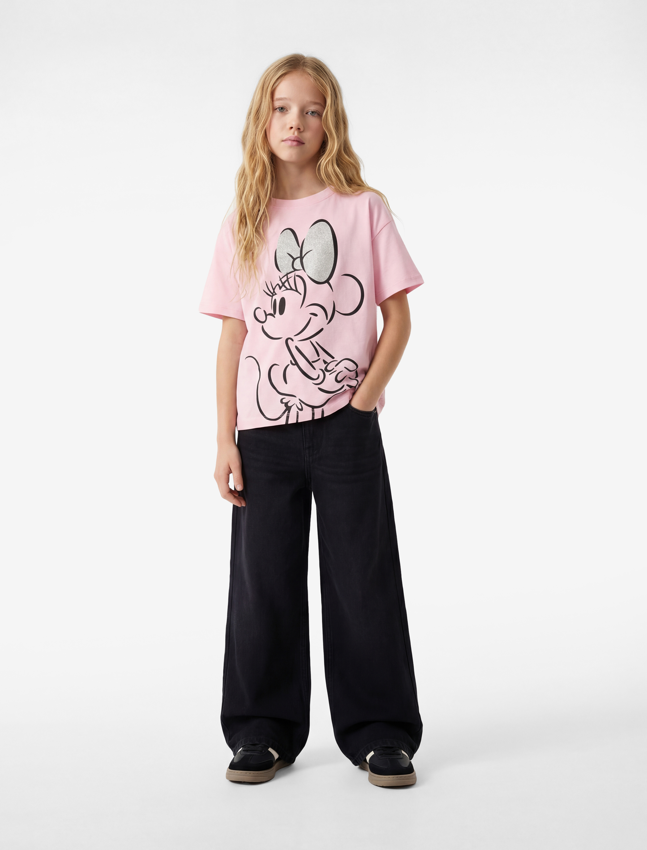  Kız Çocuk Pamuklu Minnie Mouse Baskılı Lisanslı Kısa Kollu Tişört