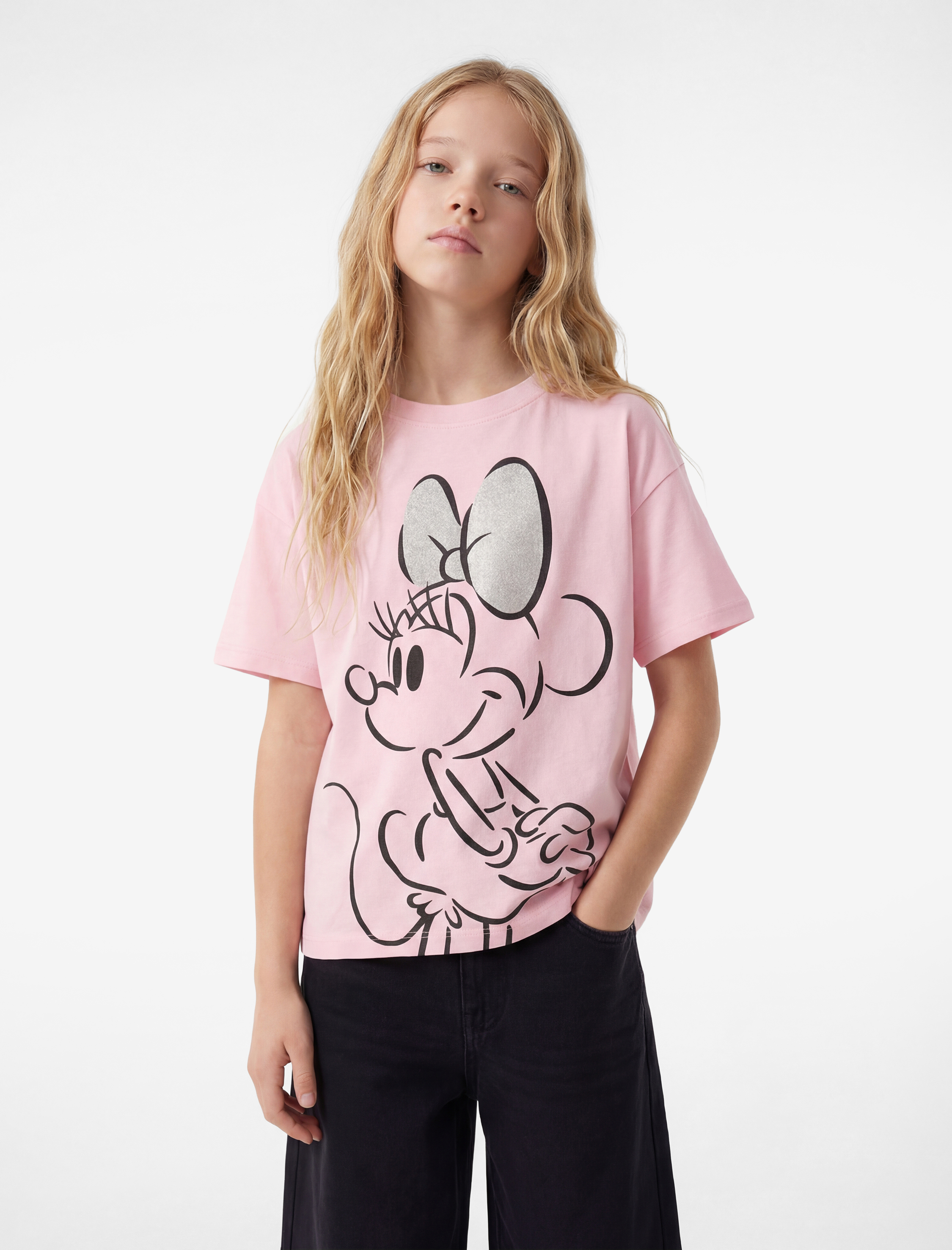  Kız Çocuk Pamuklu Minnie Mouse Baskılı Lisanslı Kısa Kollu Tişört