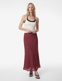 Balık Form Puantiyeli Saten Midi Etek