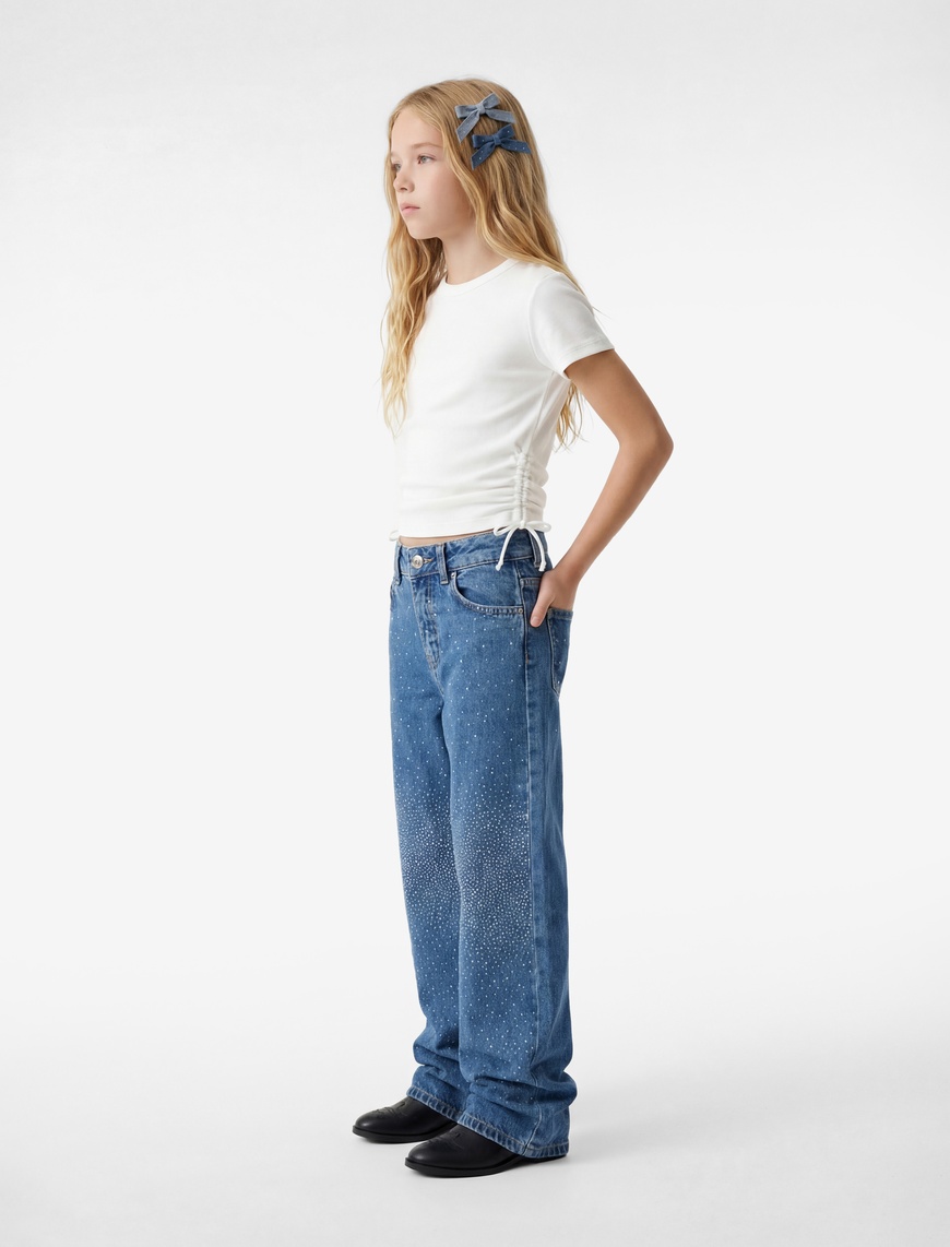 Koton Pamuklu Cepli Normal Bel Loose Fit Geniş Paça Jean Pantolon