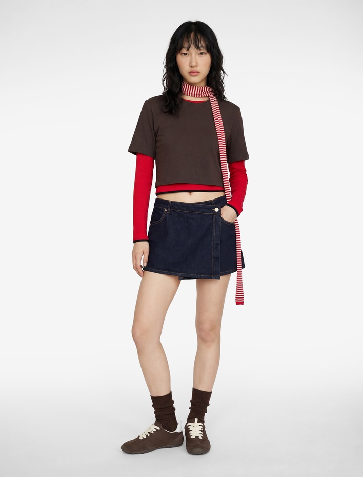  Rahat Kalıp Kruvaze Mini Denim Şort Etek