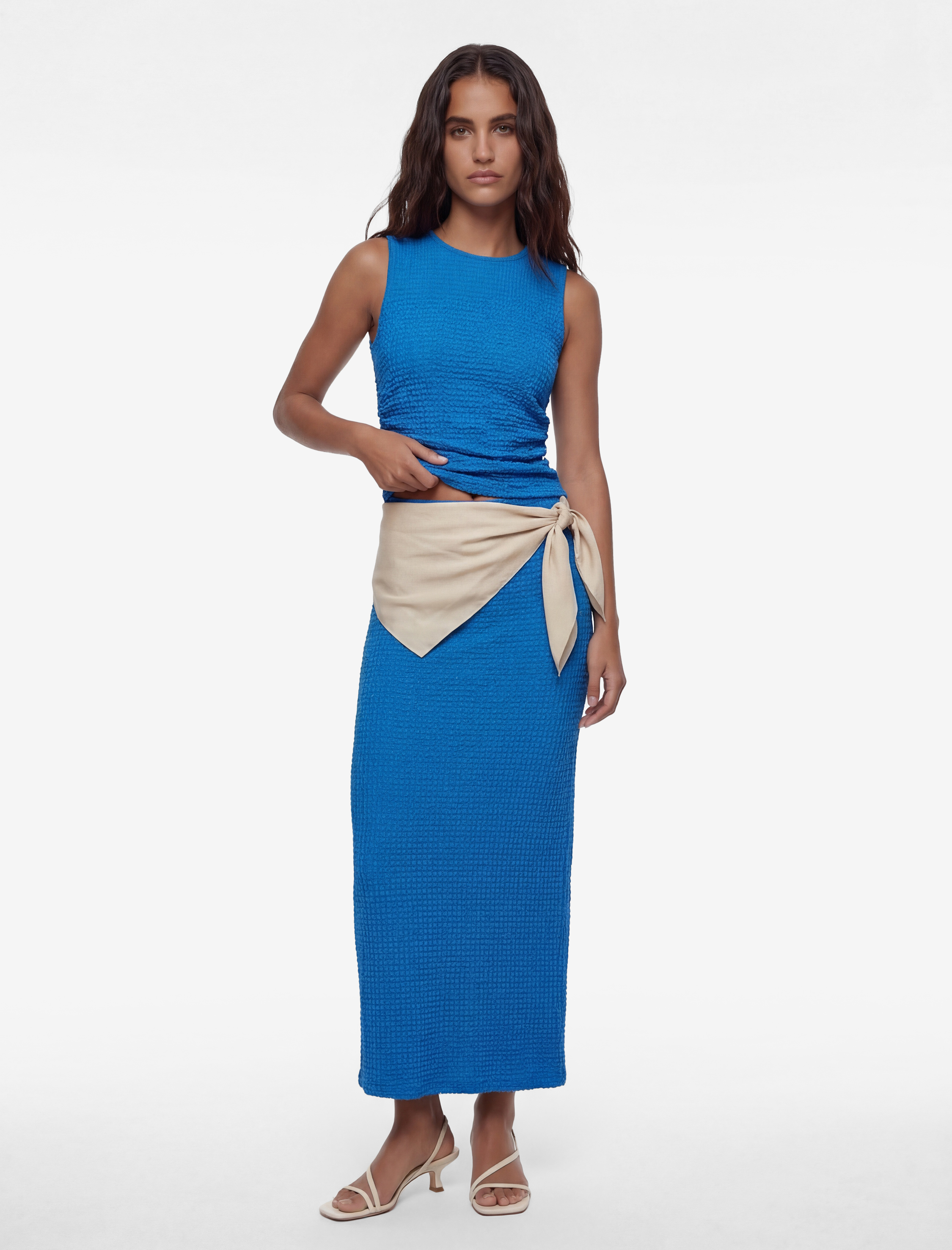   Bürümcük Kumaş Drape Detaylı Dokulu Midi Kalem Etek