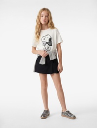 Lisanslı Snoopy Baskılı Kısa Kollu Pullu Payetli Pamuklu Tişört