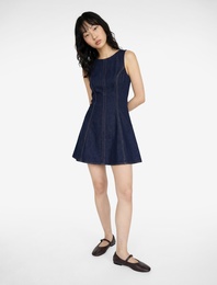 Kolsuz Bisiklet Yaka Volanlı Mini Denim Elbise