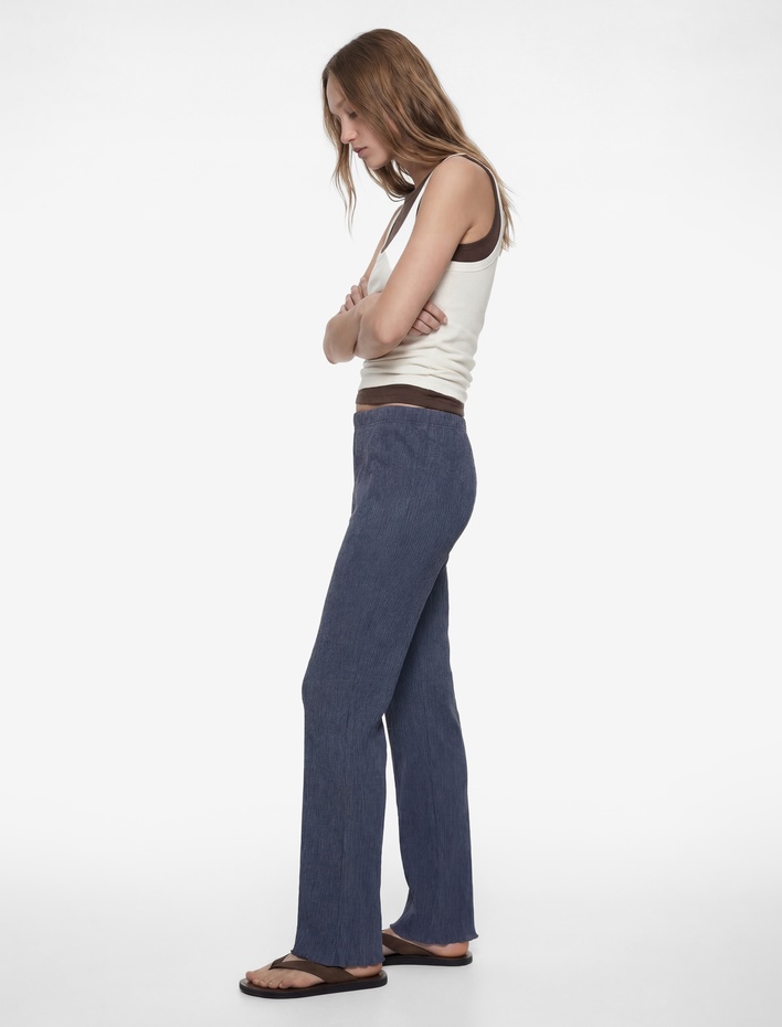  Yüksek Bel Dar Kesim Bürümcük İspanyol Paça Tayt Pantolon