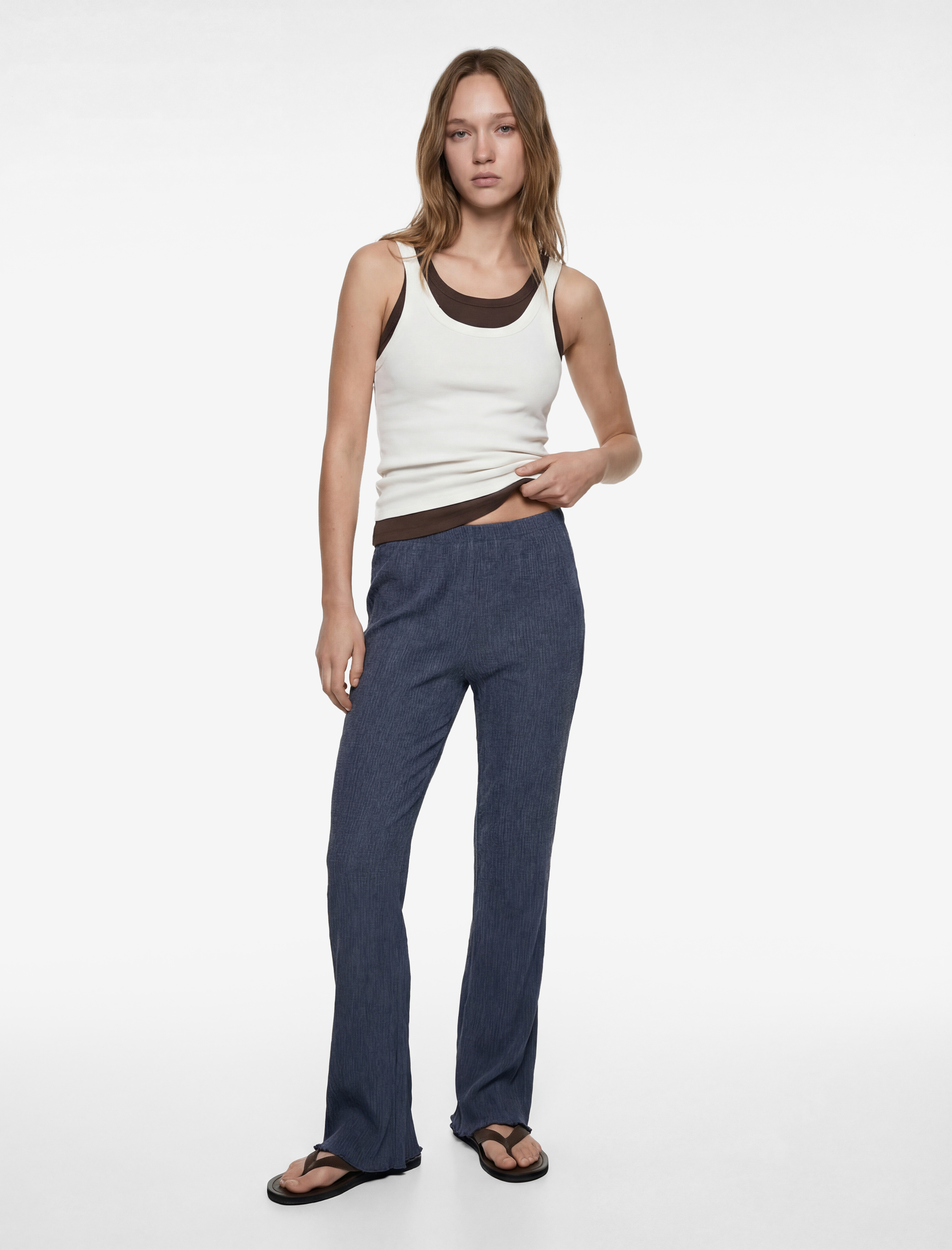   Yüksek Bel Dar Kesim Bürümcük İspanyol Paça Tayt Pantolon