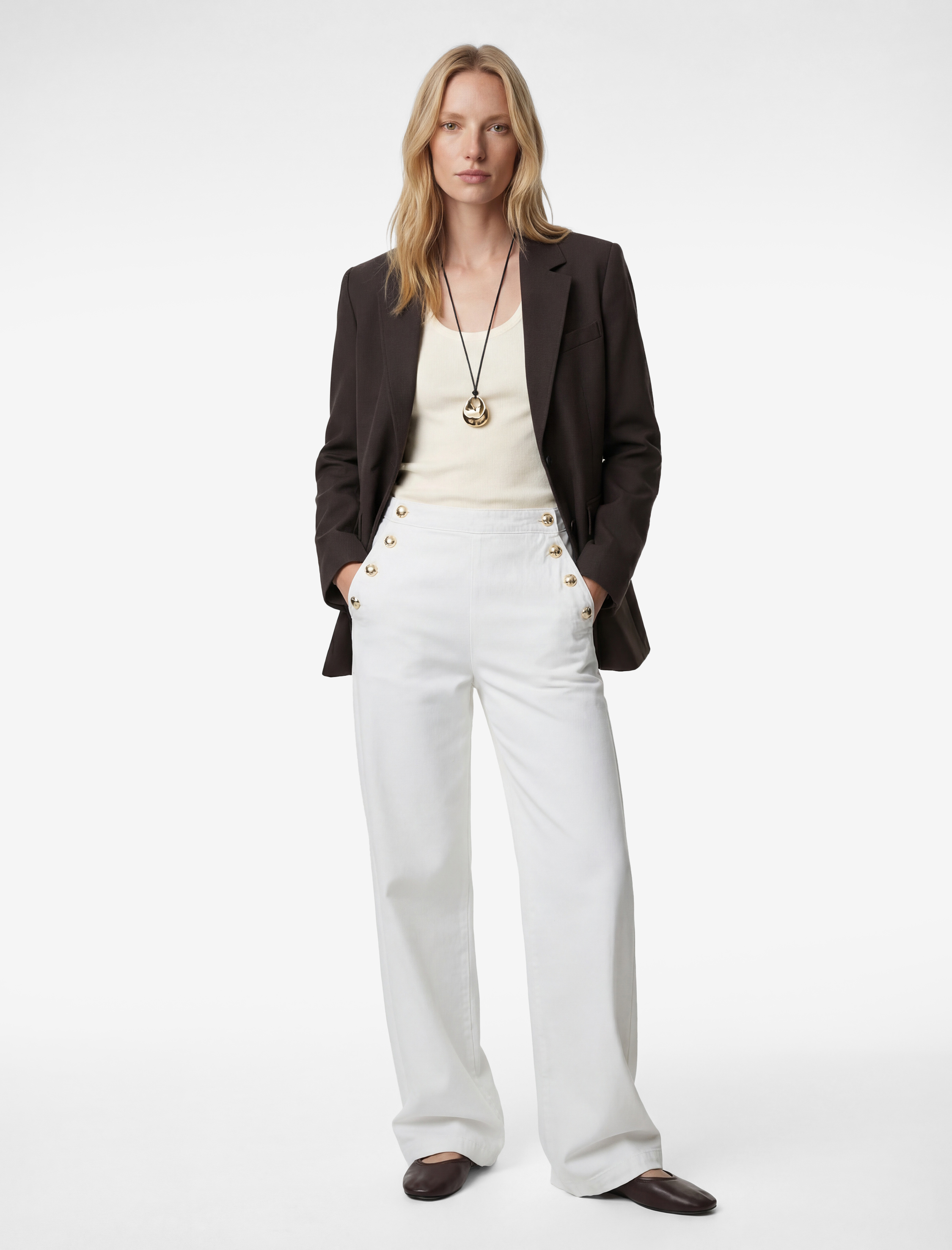   Düğme Detaylı Cepli Geniş Paça Denim Pantolon -  Wide Leg Jeans