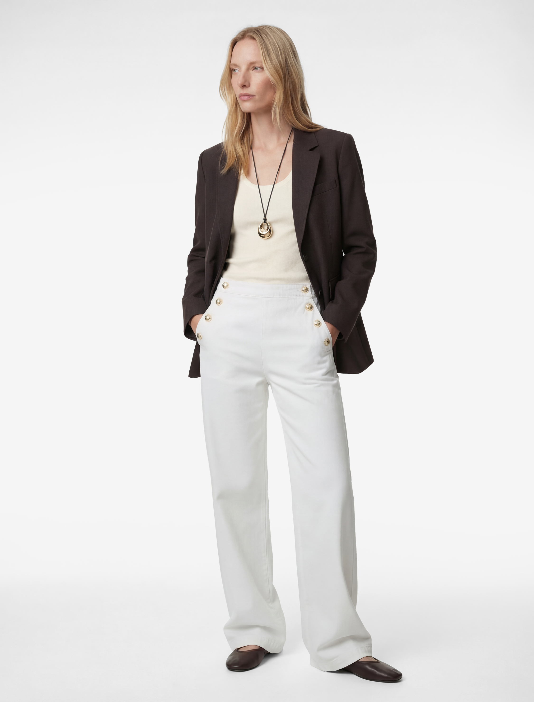   Düğme Detaylı Cepli Geniş Paça Denim Pantolon -  Wide Leg Jeans