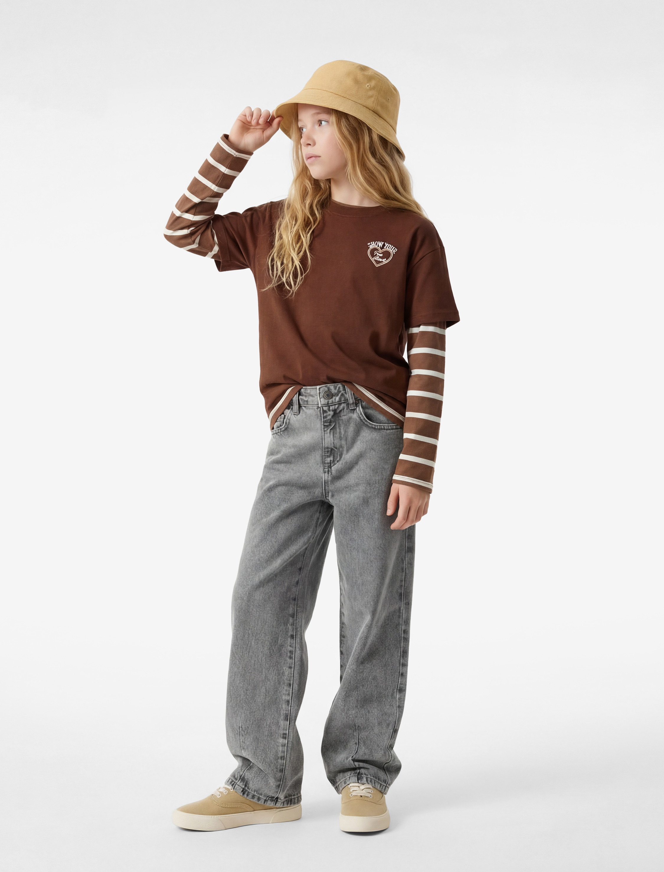  Kız Çocuk Pamuklu Cepli Balon Form Denim Pantolon