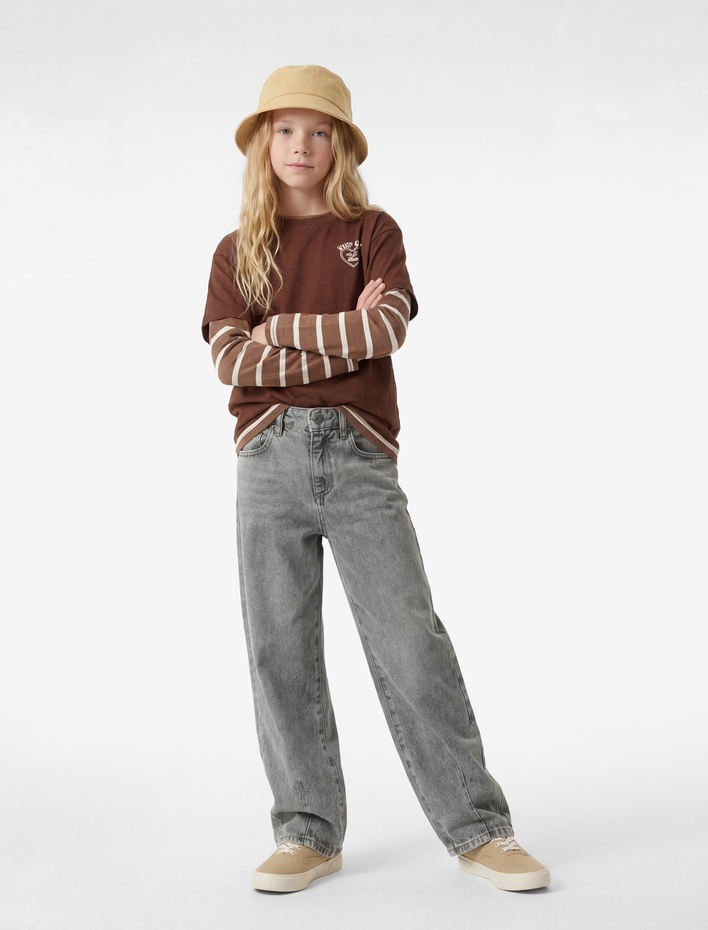 Kız Çocuk Pamuklu Cepli Balon Form Denim Pantolon