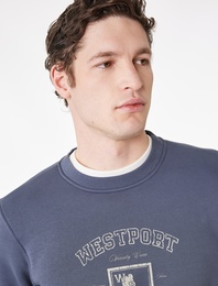 Uzun Kollu Şardonlu Baskılı Bisiklet Yaka Sweatshirt