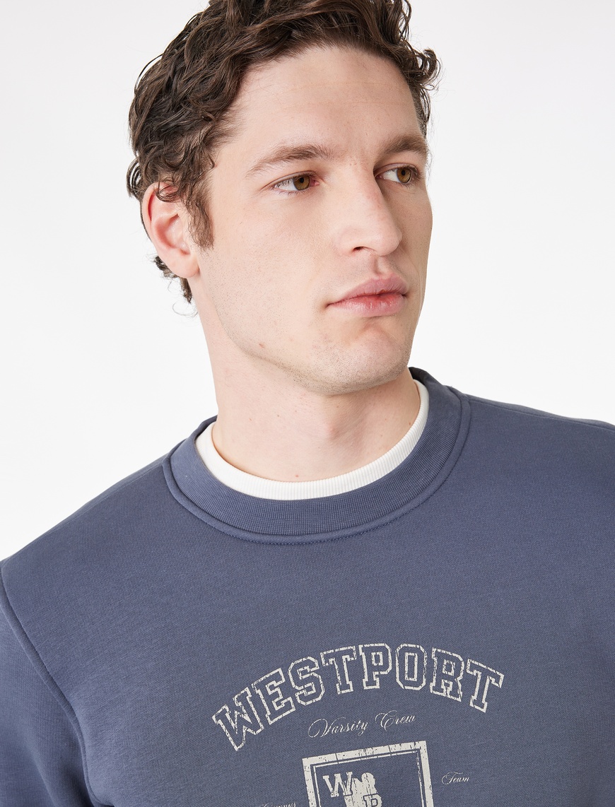 Koton Erkek Uzun Kollu Şardonlu Baskılı Bisiklet Yaka Sweatshirt