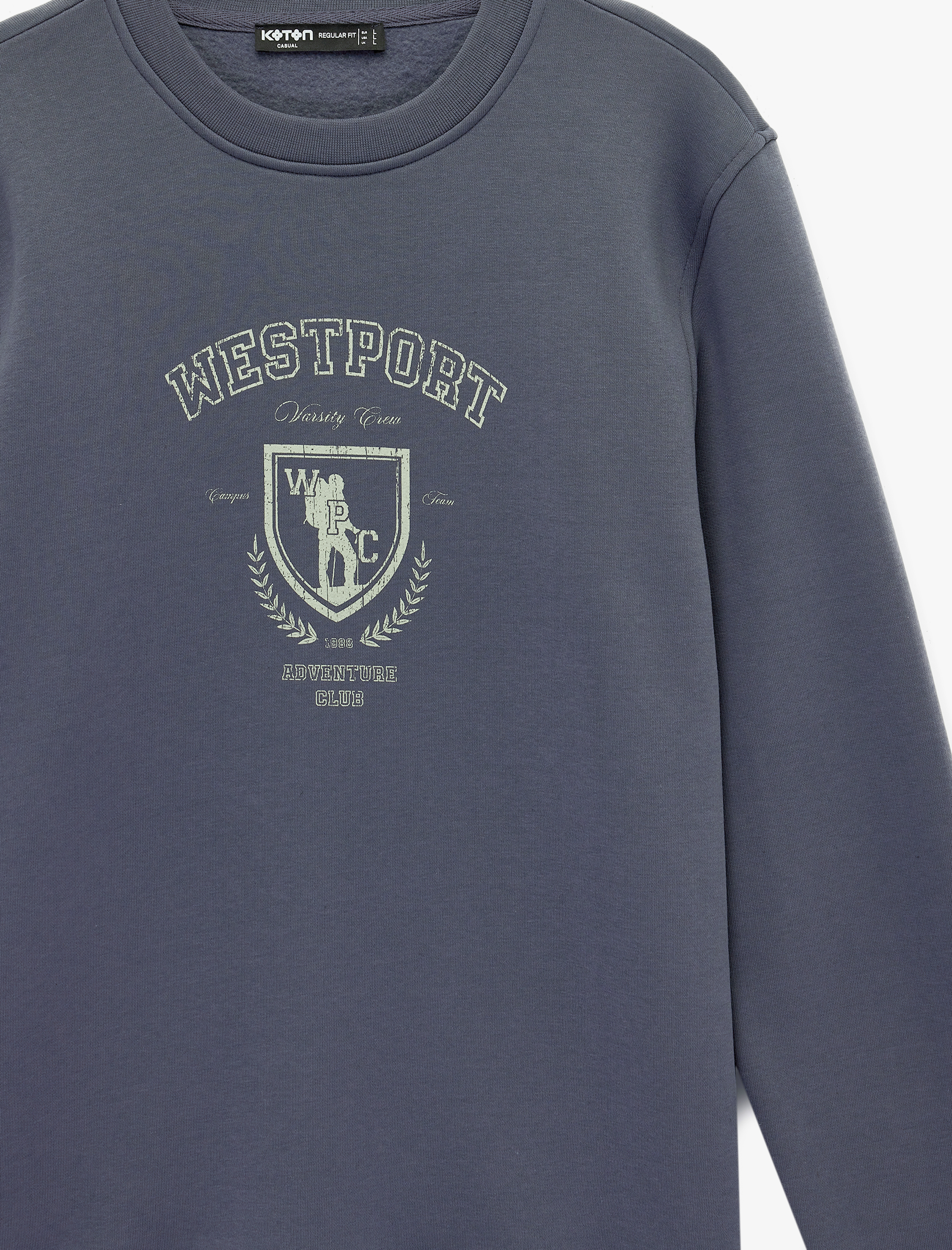   Uzun Kollu Şardonlu Baskılı Bisiklet Yaka Sweatshirt