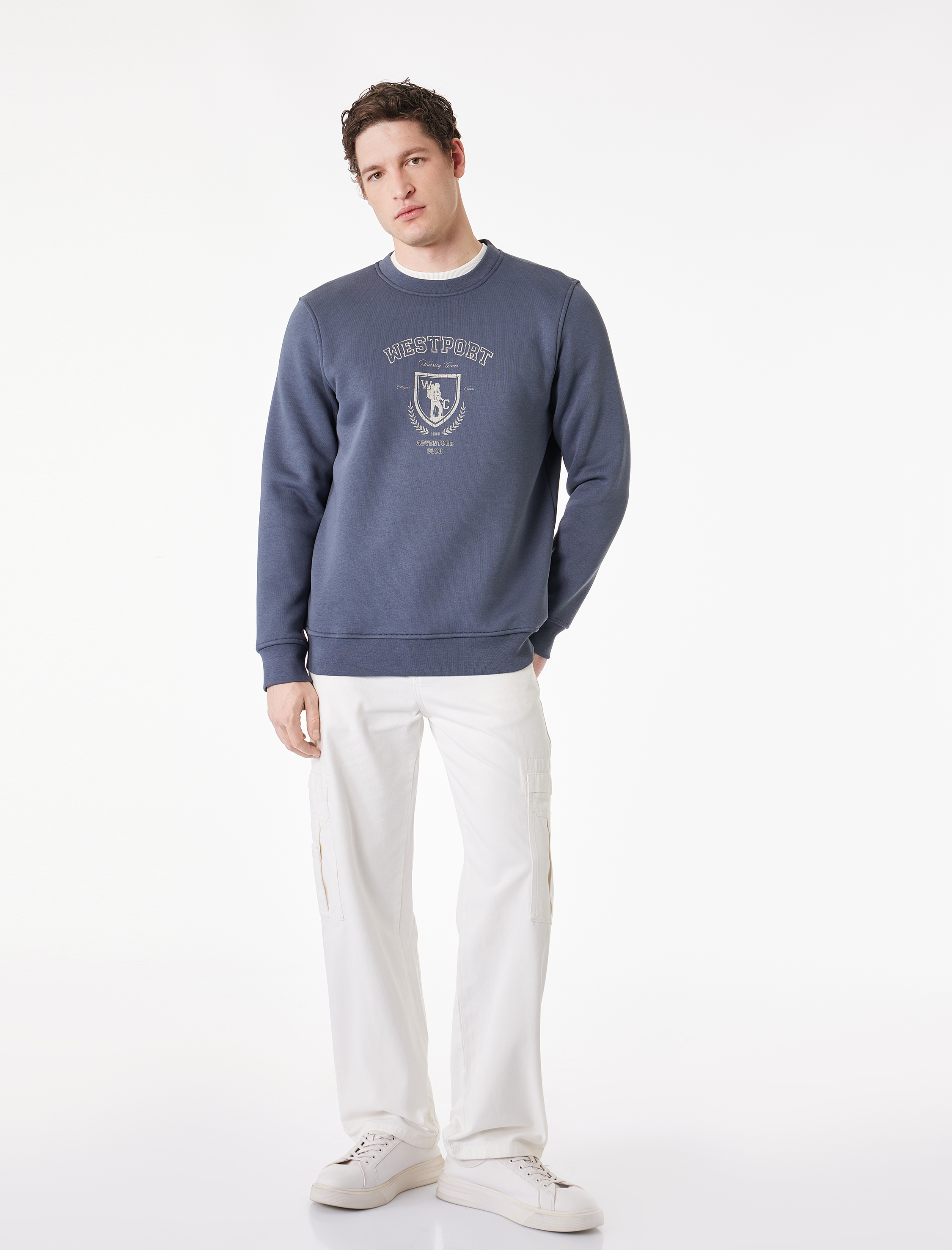   Uzun Kollu Şardonlu Baskılı Bisiklet Yaka Sweatshirt