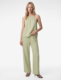 Viskon Karışımlı Kolsuz Bağlama Detaylı Dokulu Halter Yaka Bluz