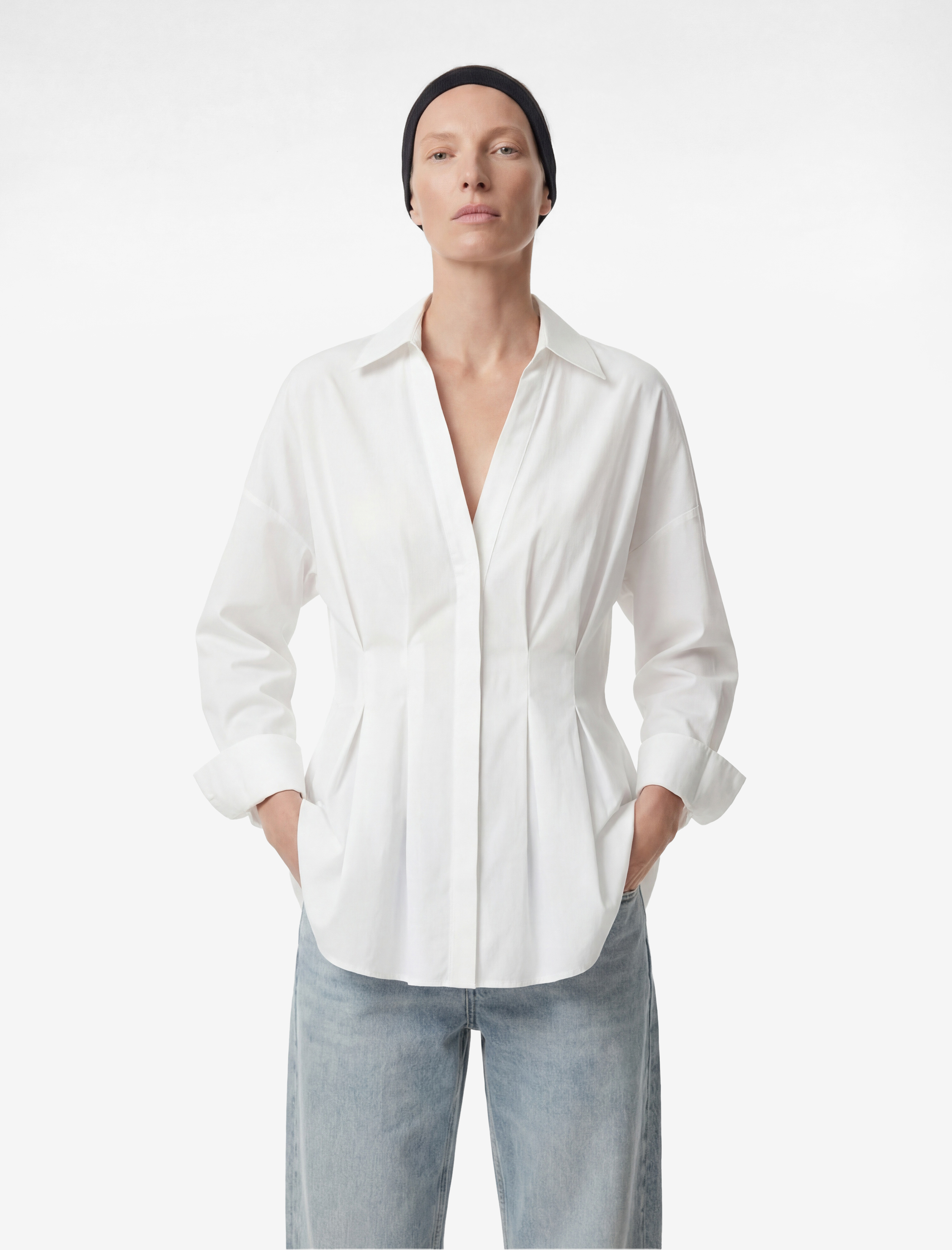   Pamuklu Uzun Kollu Pile Detaylı Poplin Gömlek