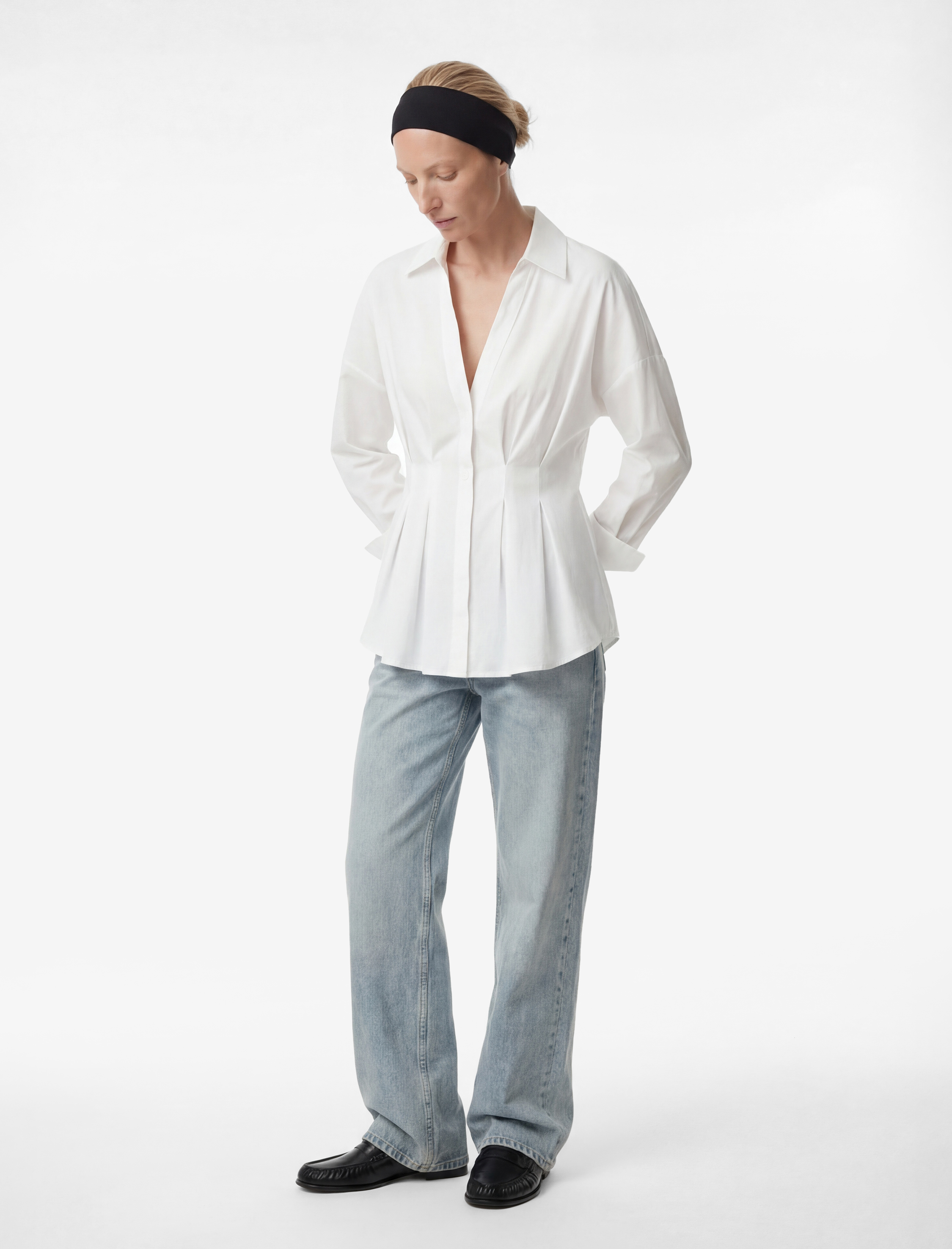   Pamuklu Uzun Kollu Pile Detaylı Poplin Gömlek