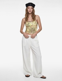 Beli Bağcıklı Cep Detaylı Düz Paça Viskon Karışımlı Pantolon