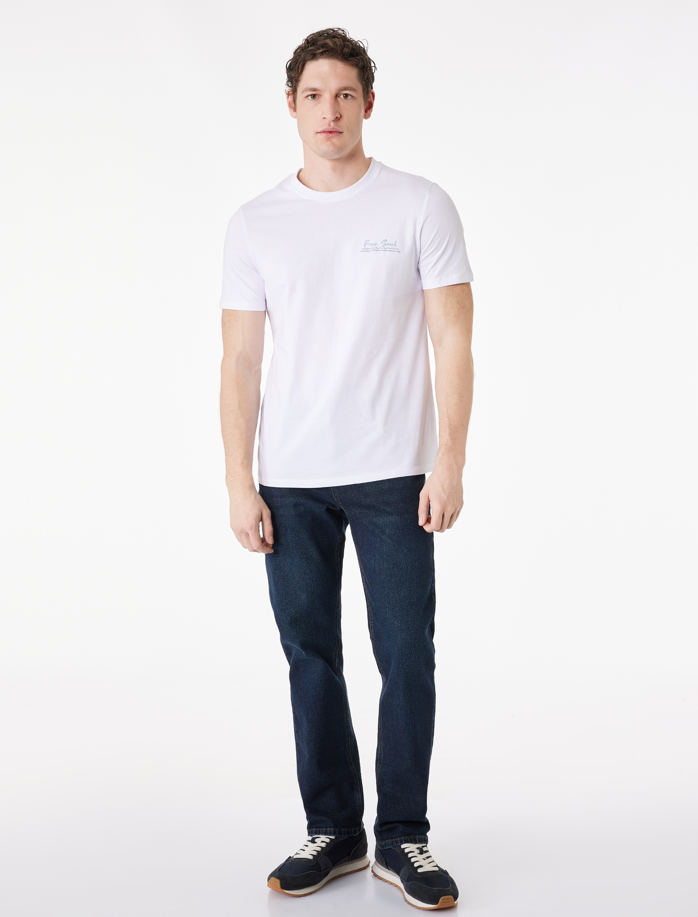   Regular Fit Kısa Kollu Pamuklu Bisiklet Yaka Arkası Baskılı Tişört