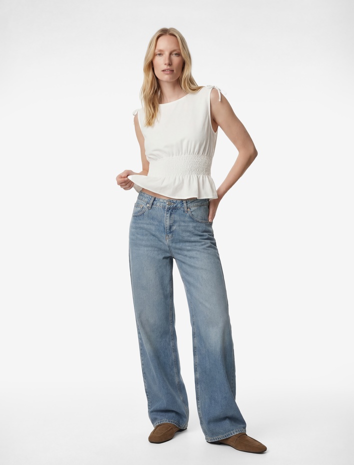  Bürümcük Kumaş Gipeli Kayık Yaka Fiyonk Detaylı Kolsuz Bluz