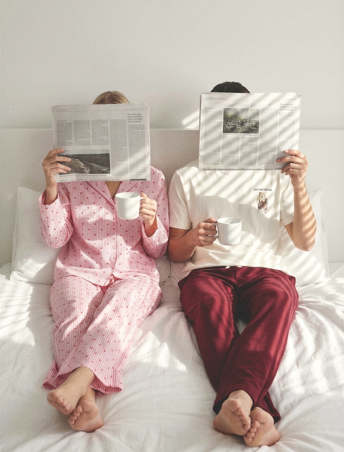  Rahat Kalıp Kalp Desenli Bağcık Detaylı Dokuma Poplin Pijama Altı