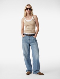 Rahat Kalıp Düz Paça Düğmeli Cepli Denim Pantolon - Loose Straight Fit Jean