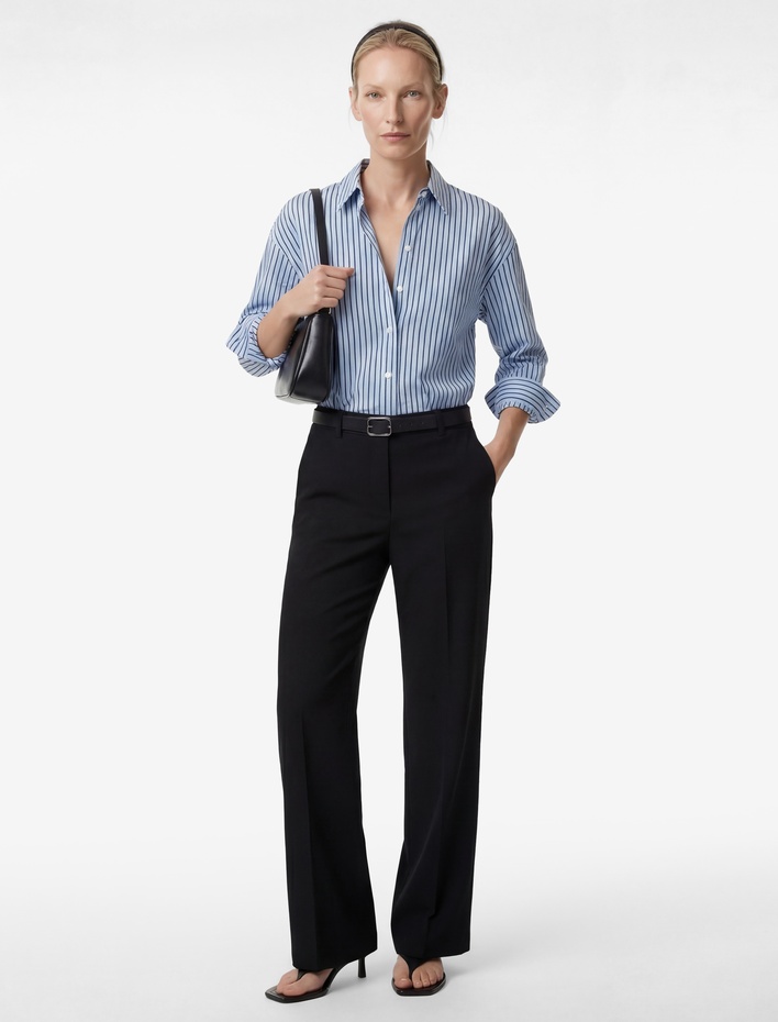  Straight Fit Cepli Düz Bol Paça Kemerli Kumaş Pantolon