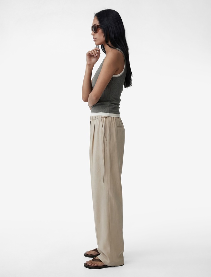  Beli Bağcıklı Aerobin Saten Geniş Paça Pantolon