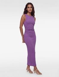 Bürümcük Kumaş Drapeli Kayık Yaka Kolsuz Slim Fit Uzun Kalem Elbise