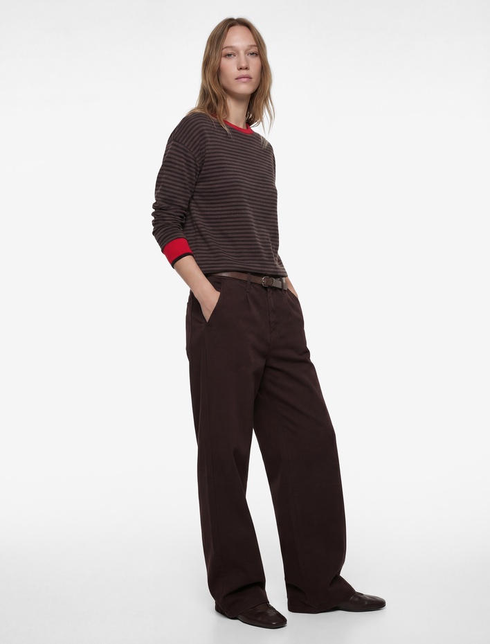  Kemer Detaylı Pamuklu Kısa Geniş Paça Pantolon - Wide Leg Jeans