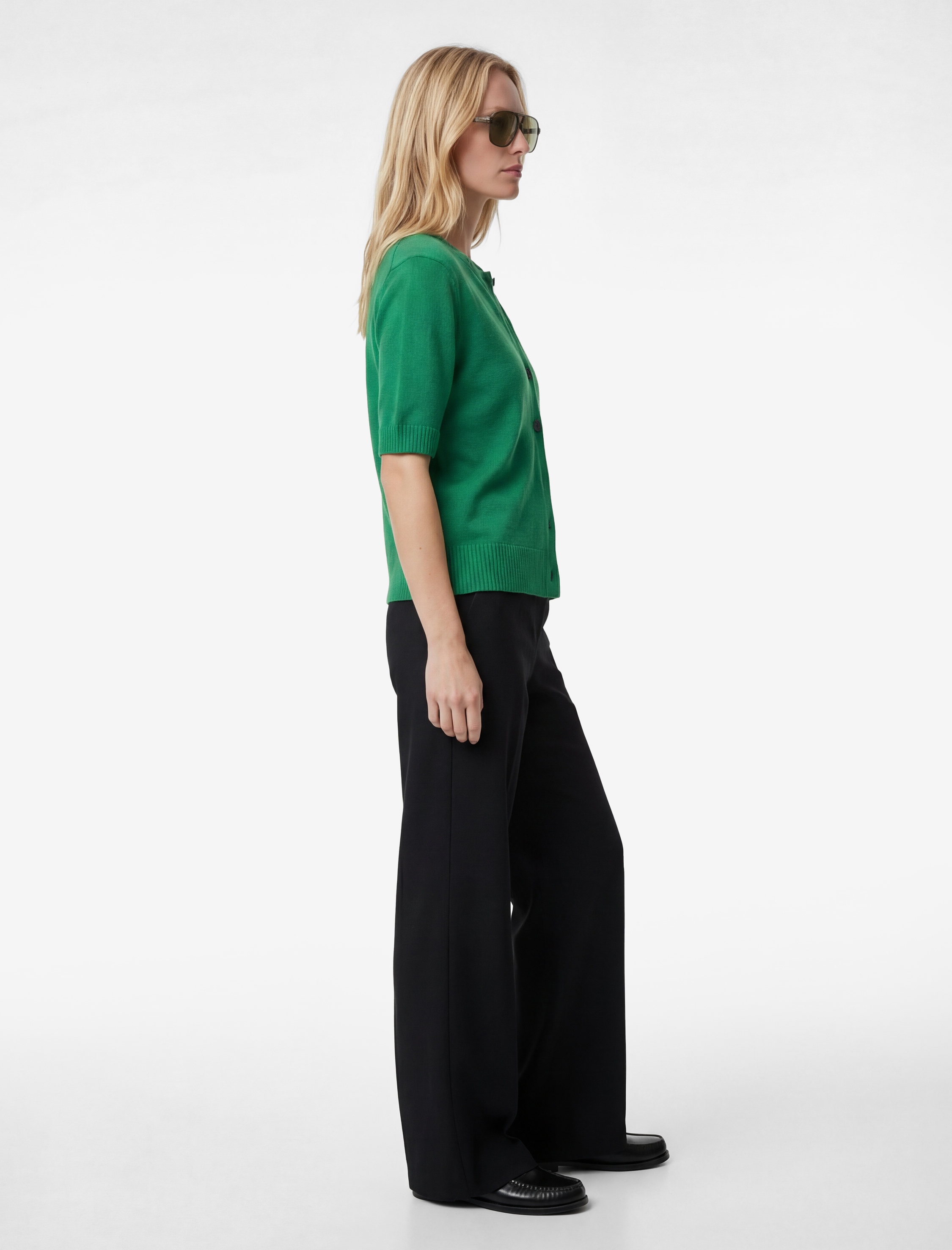   Standart Bel Cepli Düz Bol Paça Kumaş Pantolon