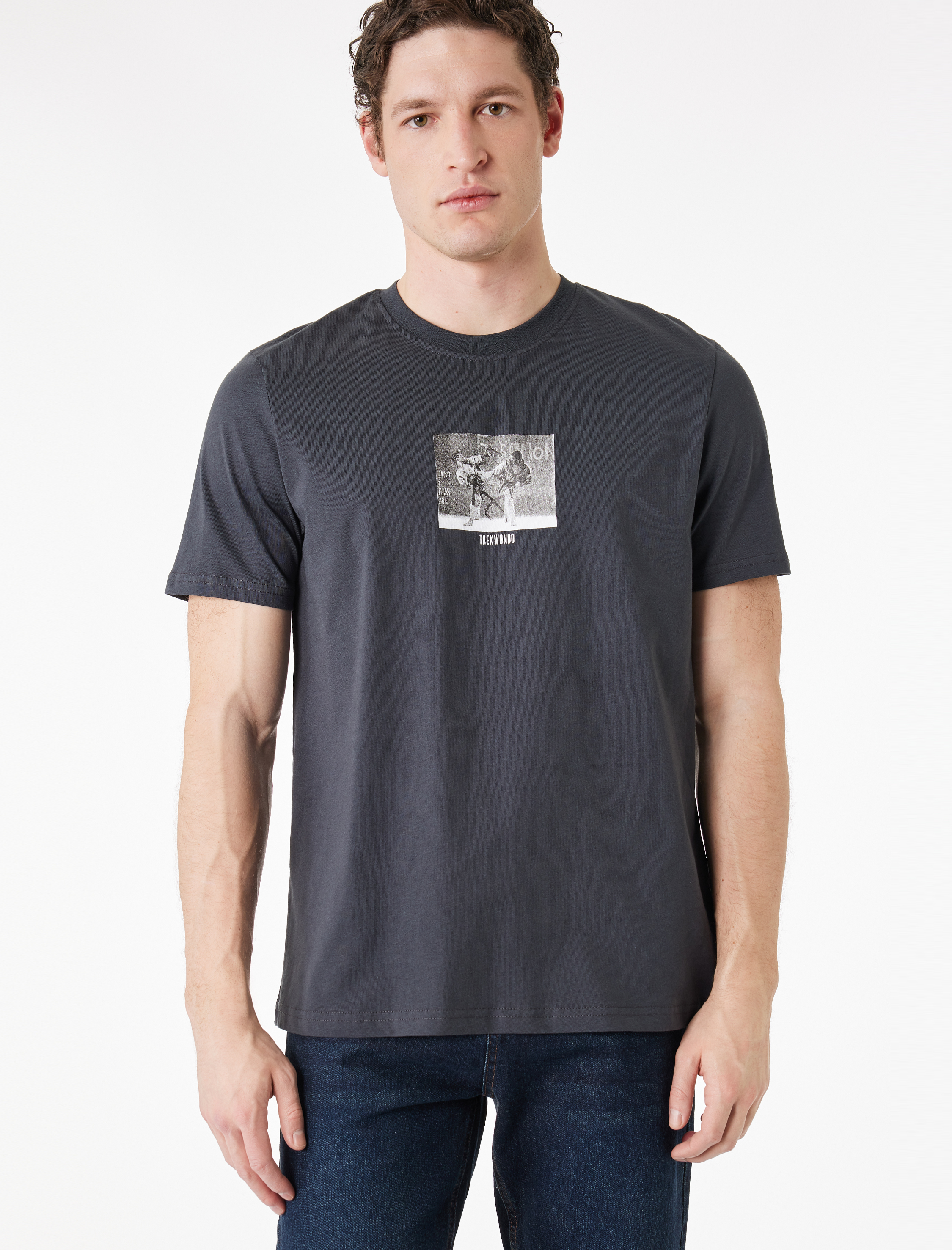   Regular Fit Kısa Kollu Bisiklet Yaka Pamuklu Baskılı Tişört