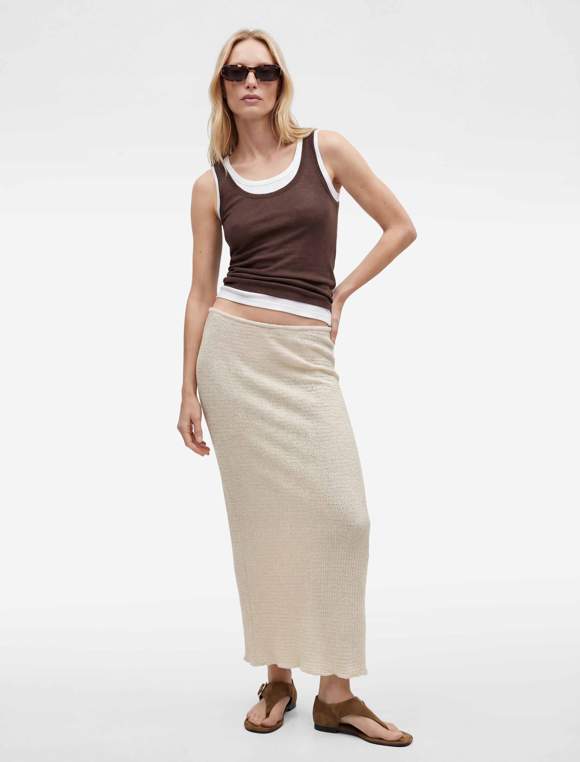   Bürümcük Kumaş Beli Bağlama Detaylı Slim Fit Dokulu Kalem Etek