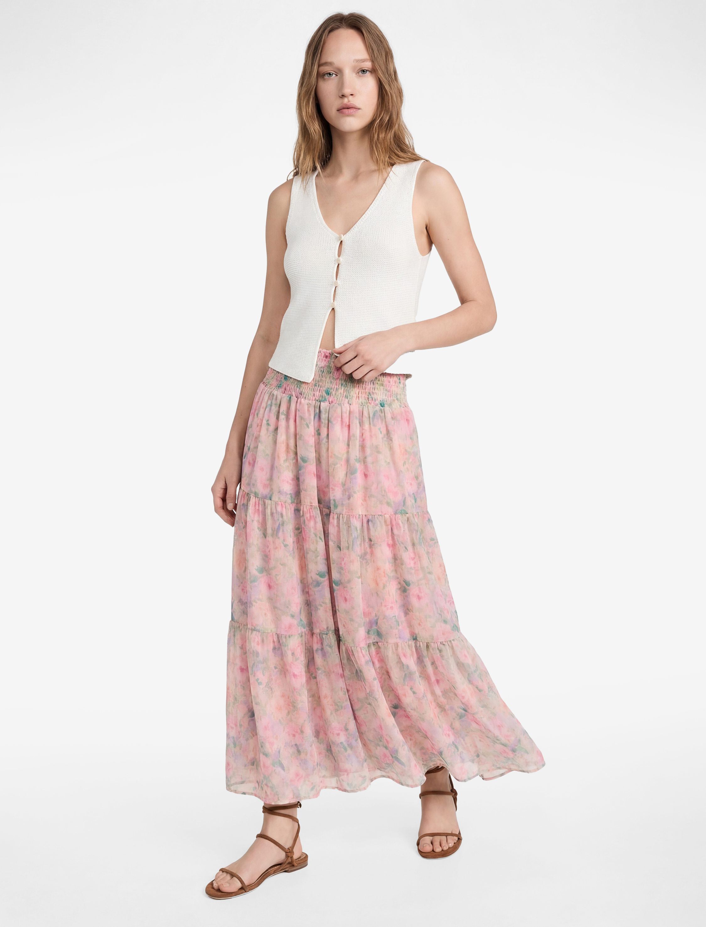   Gipeli Katlı Volanlı Çiçekli Uzun Etek