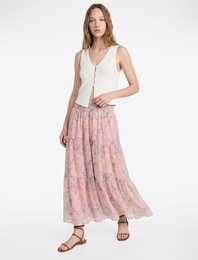 Gipeli Katlı Volanlı Çiçekli Uzun Etek