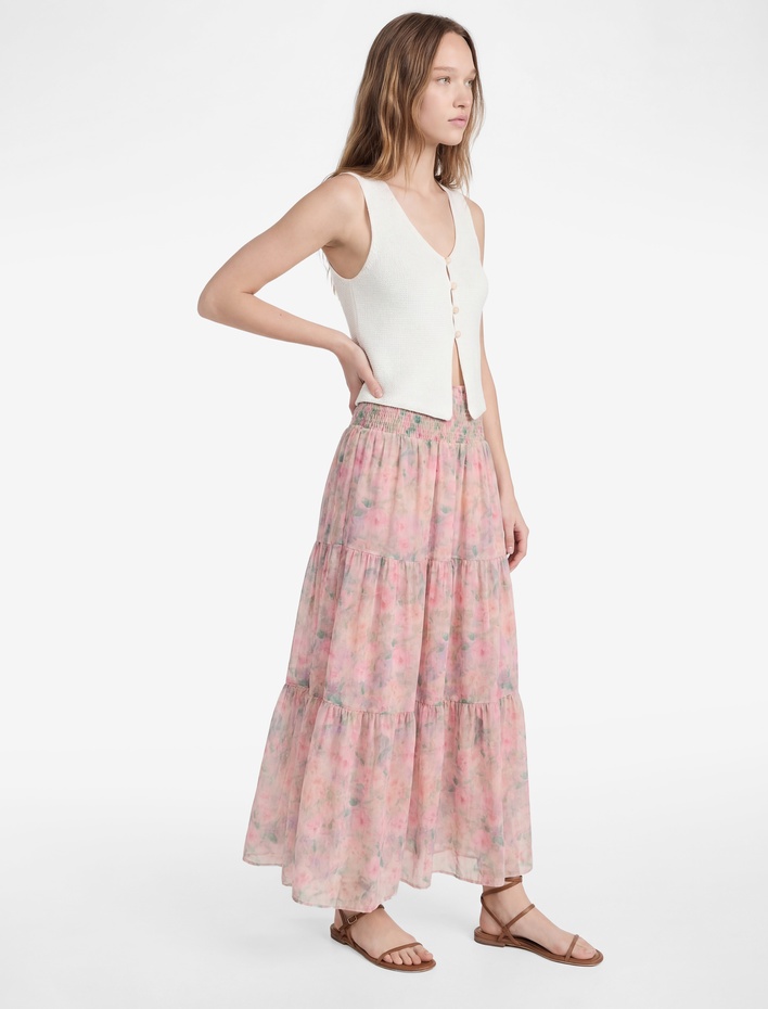  Gipeli Katlı Volanlı Çiçekli Uzun Etek