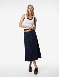 Pamuklu Düğmeli Volanlı Uzun Denim Etek