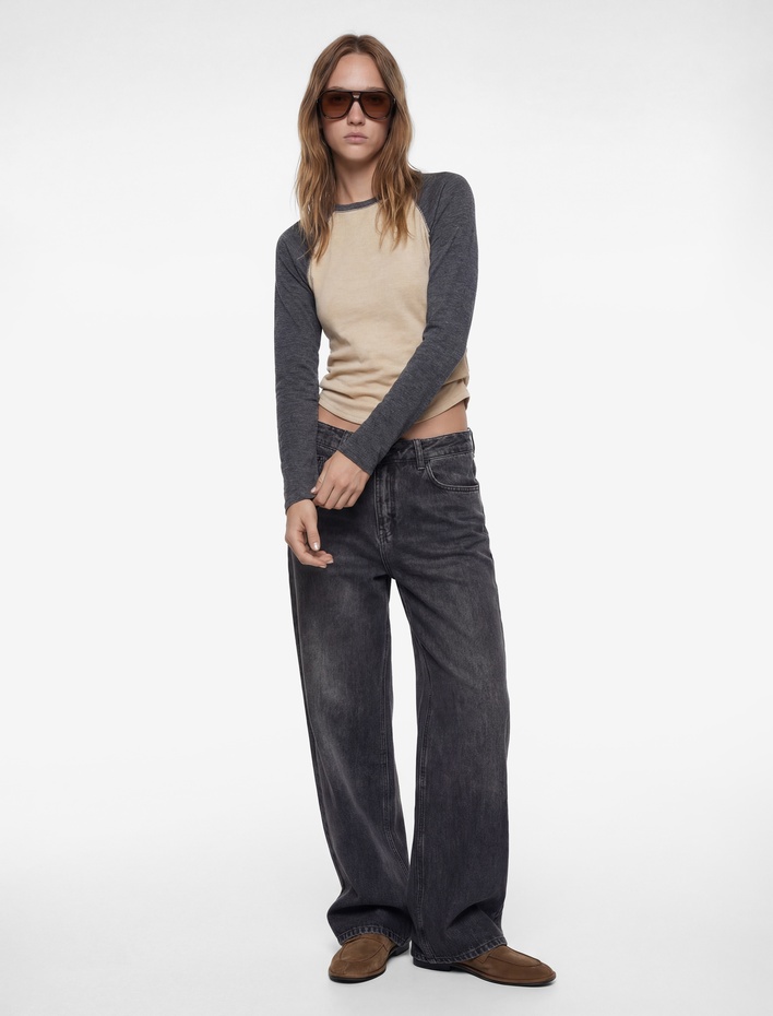  Geniş Paça Düğmeli Pamuklu Denim Pantolon - Wide Leg Jeans