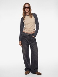 Geniş Paça Düğmeli Pamuklu Denim Pantolon - Wide Leg Jeans