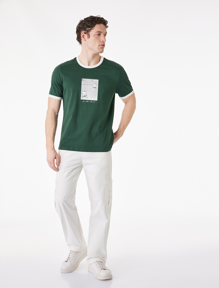 Koton Erkek Regular Fit Kısa Kollu Biyeli Bisiklet Yaka Pamuklu Baskılı T-Shirt