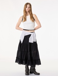 Beli Lastikli Pamuklu Rahat Kalıp Katlı Midi Etek