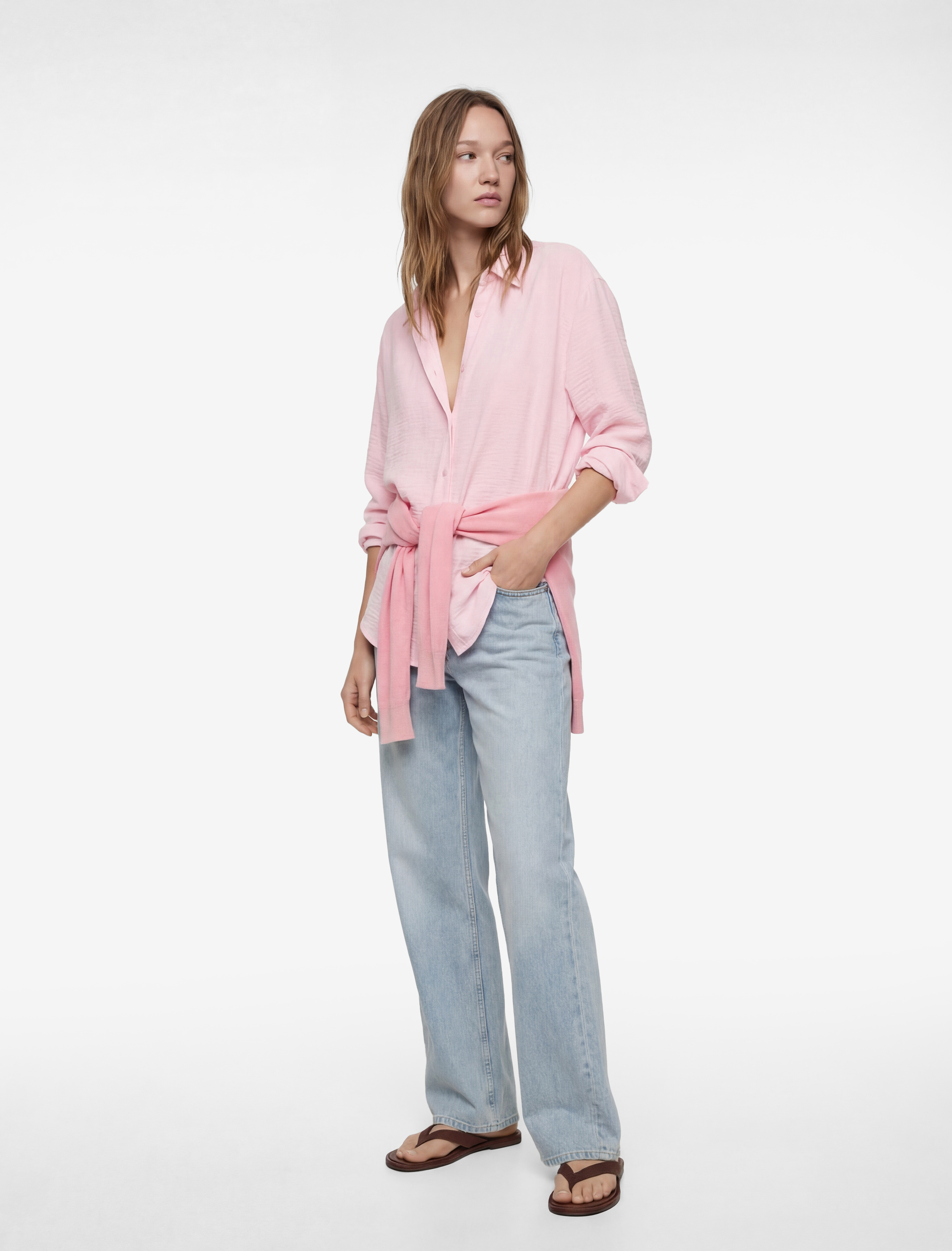   Uzun Kollu Klasik Yaka Düğmeli Oversize Gömlek