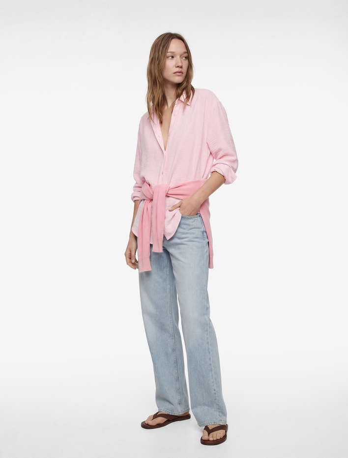  Uzun Kollu Klasik Yaka Düğmeli Oversize Gömlek