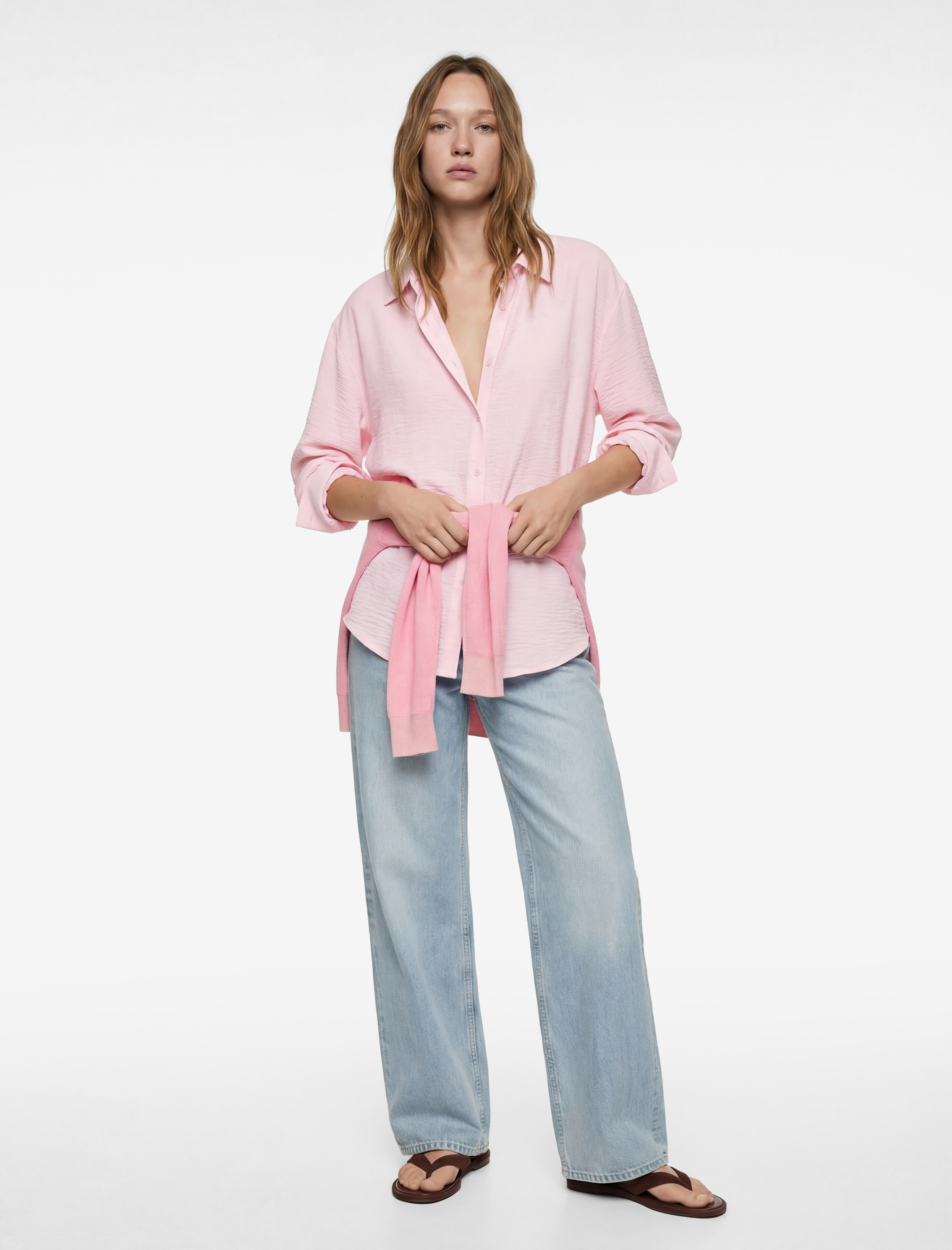   Uzun Kollu Klasik Yaka Düğmeli Oversize Gömlek