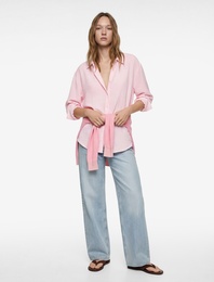 Uzun Kollu Klasik Yaka Düğmeli Oversize Gömlek