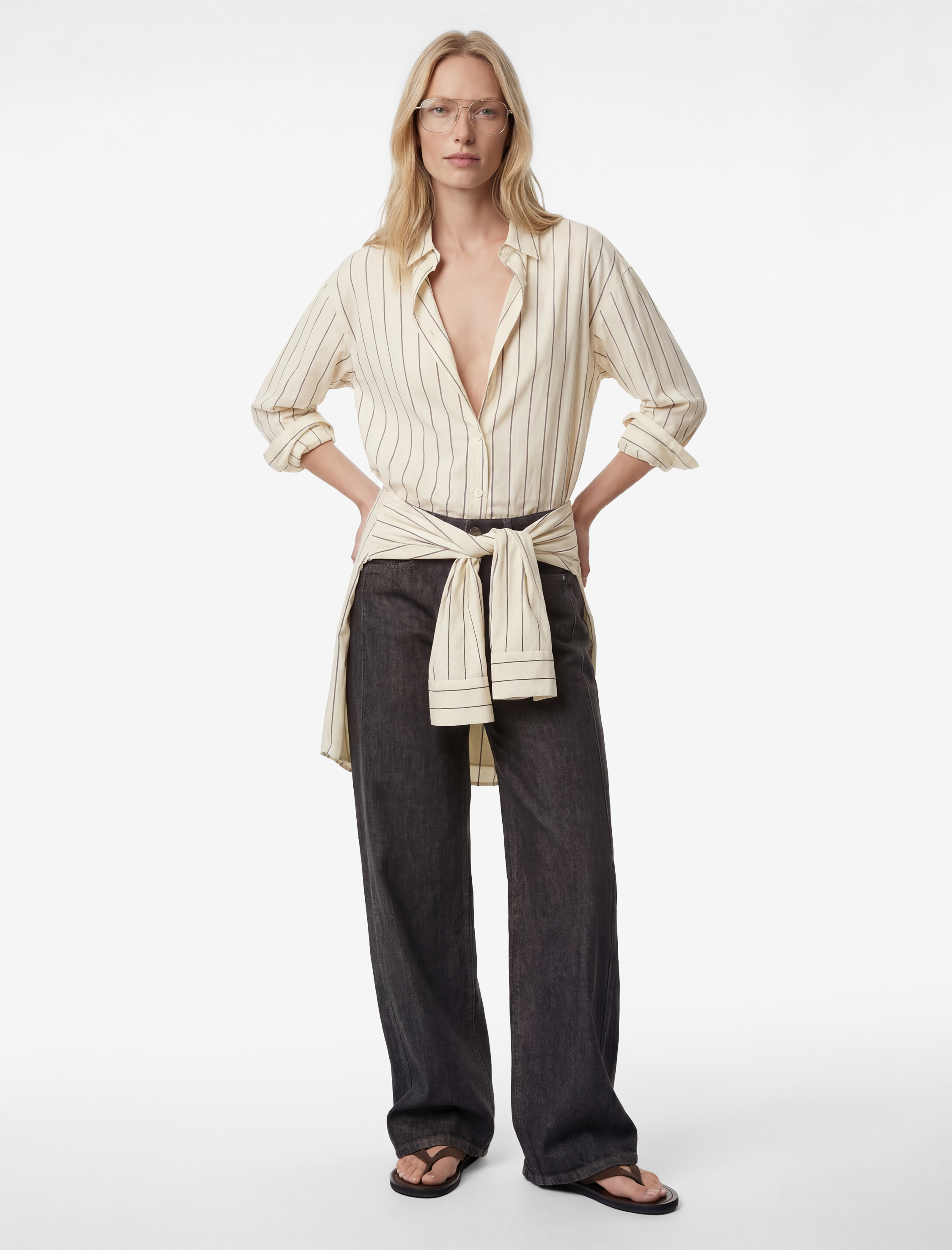   Modal Kumaş Uzun Kollu Düğmeli Çizgili Gömlek